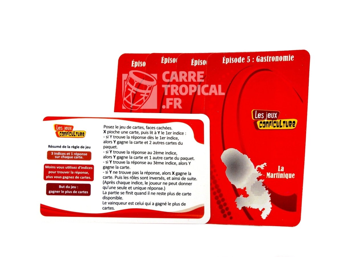 QUIZ MARTINIQUE đ„ Le jeu de cartes conficulture | par CĂ©lio Mirande - CarrĂ© TropicalQUIZ MARTINIQUE TRIO #1 đ„ Pack (Gastronomie, Tourisme, Tradition) Le jeu de cartes conficulture | par CĂ©lio MirandeJeux de cartes