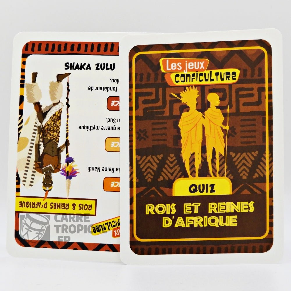 QUIZ ROIS ET REINES D'AFRIQUE đ Le jeu de cartes Conficulture | par CĂ©lio Mirande - CarrĂ© TropicalJeux de cartes