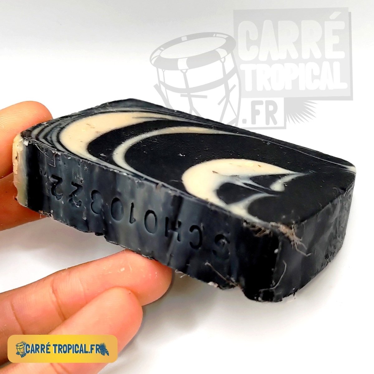 Savon charbon actif ⚫ surgras naturel artisanal solide | Par Stéphanie Ronce - Carré TropicalBloc (80g)savon
