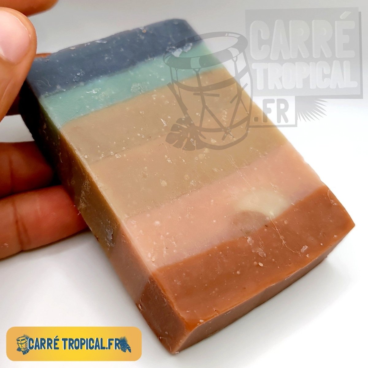 Savon monoï arc-en-ciel 🌈 surgras naturel artisanal solide | Par Stéphanie Ronce - Carré TropicalBloc (80g)savon