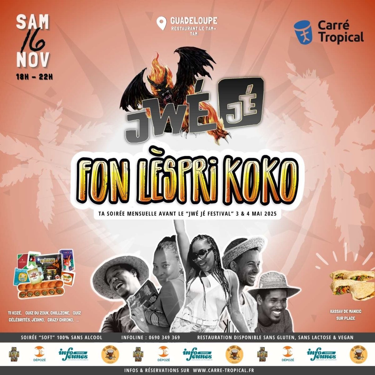 Jwé Jé FonLèspriKoko 🌴 en Guadeloupe | SOIRÉE KREOL 100% JEUX - Carré Tropicalsamedi 16 novembre 2024 18h00[SMART - 50%] 😏 Accès aux parties + boisson offerteTicket