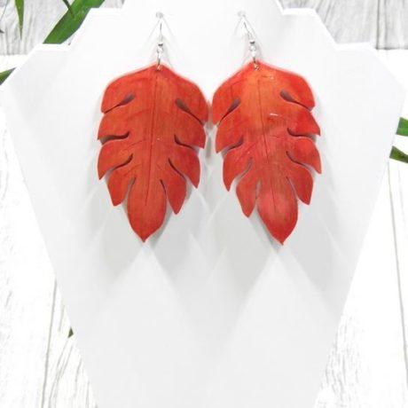 Boucles d'oreilles Fruits a pain leaf acajou - Carré Tropical