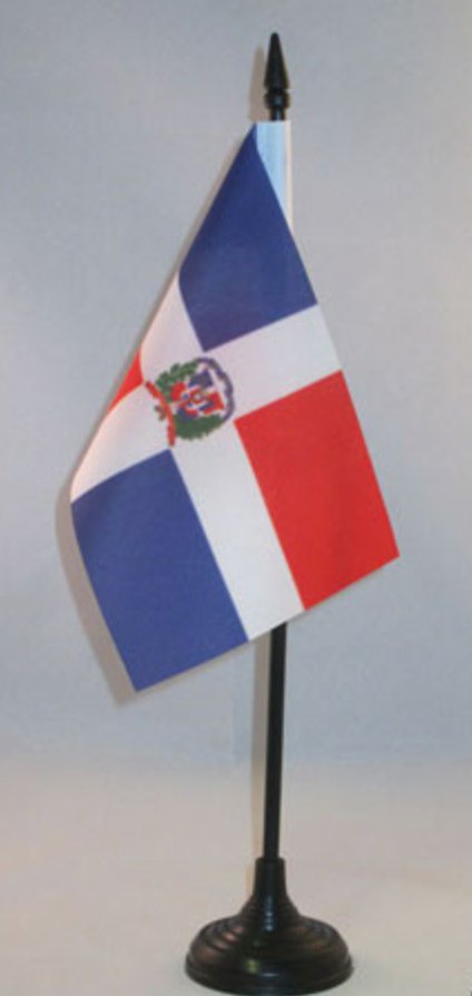 DRAPEAU DE LA RÉPUBLIQUE DOMINICAINE 🇩🇴 Quisquéya | par Carré Tropical - Carré Tropical(XS) 15x10cm avec support de bureaudrapeaux