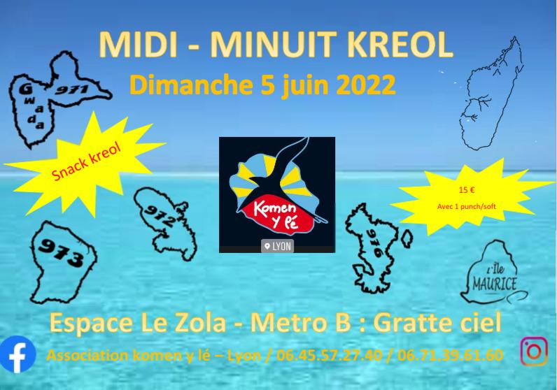 Midi-Minuit Kreol à Lyon | avec jeux de société - Carré Tropicaldimanche 05 juin 2022 12h00⚡ [10 premiers tickets à-33%] Entrée + BoissonTicket